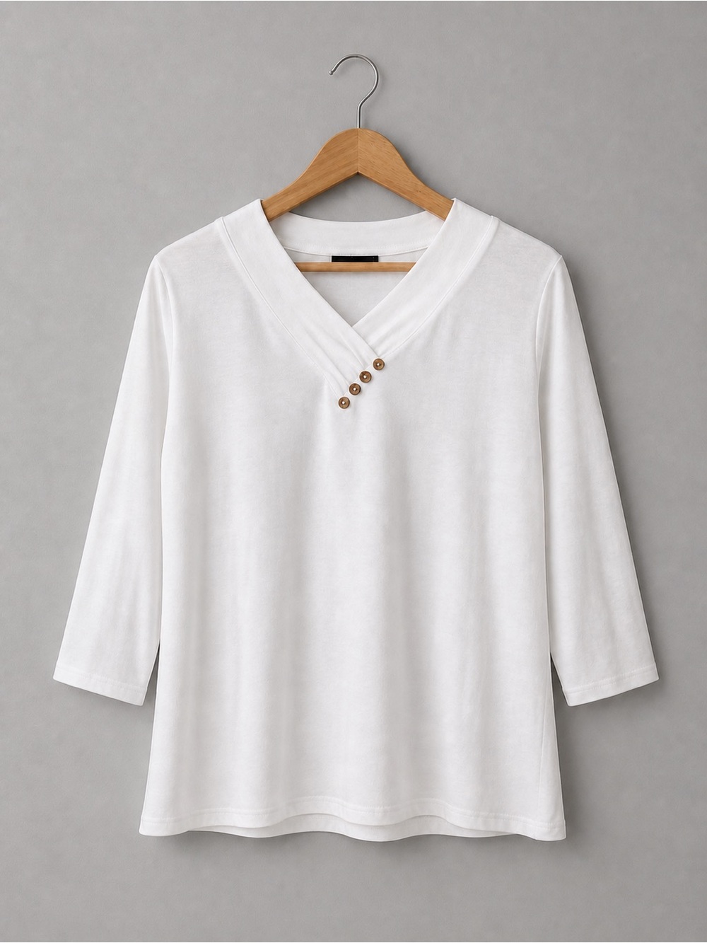 Sampeel White V Neck Button Detail Top Size L